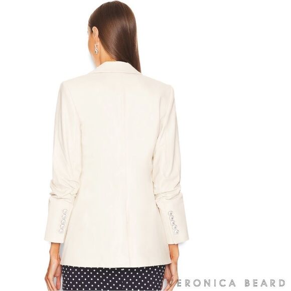 Veronica Beard **NWT** Beacon Dickey Faux Vegan Leather Blazer Jacket in Ecru - Picture 9 of 15